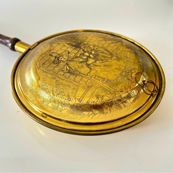 Rustic Farmhouse decor Antique English Brass Bed Warmer - Picture 11 of 14